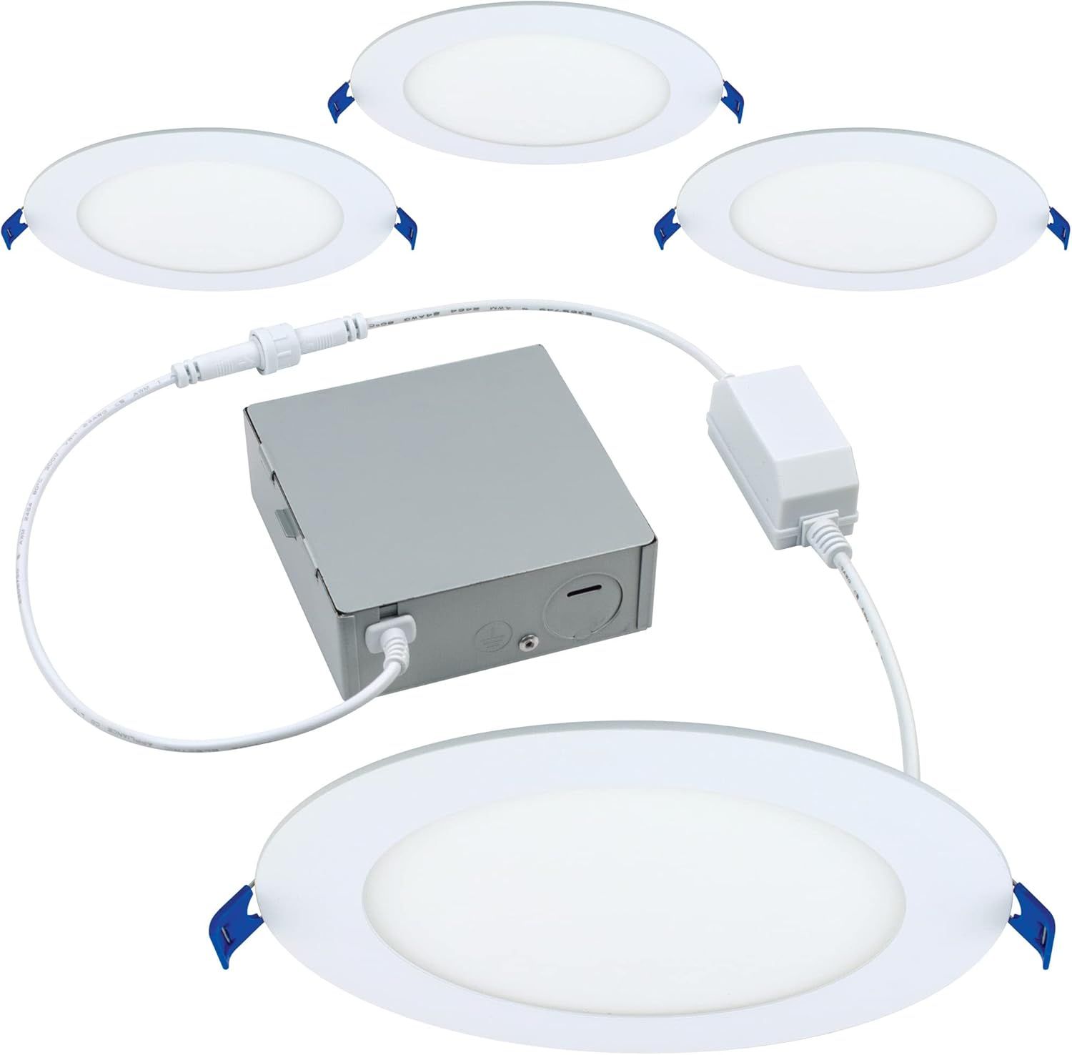 White Canless Smart RGB+WW LED Recessed Downlights for New Build, 4 Pack