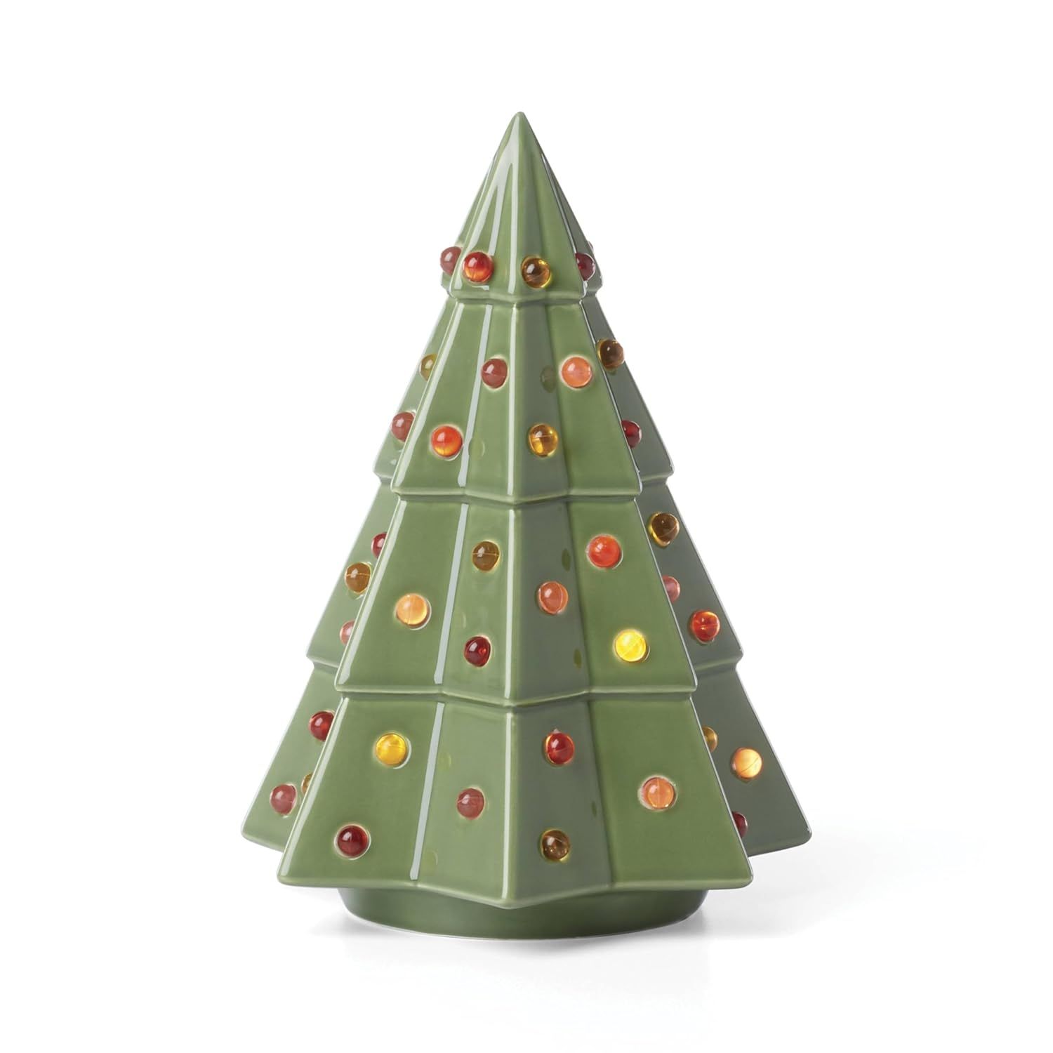 Green Porcelain Christmas Tree Figurine with Beaded Detail