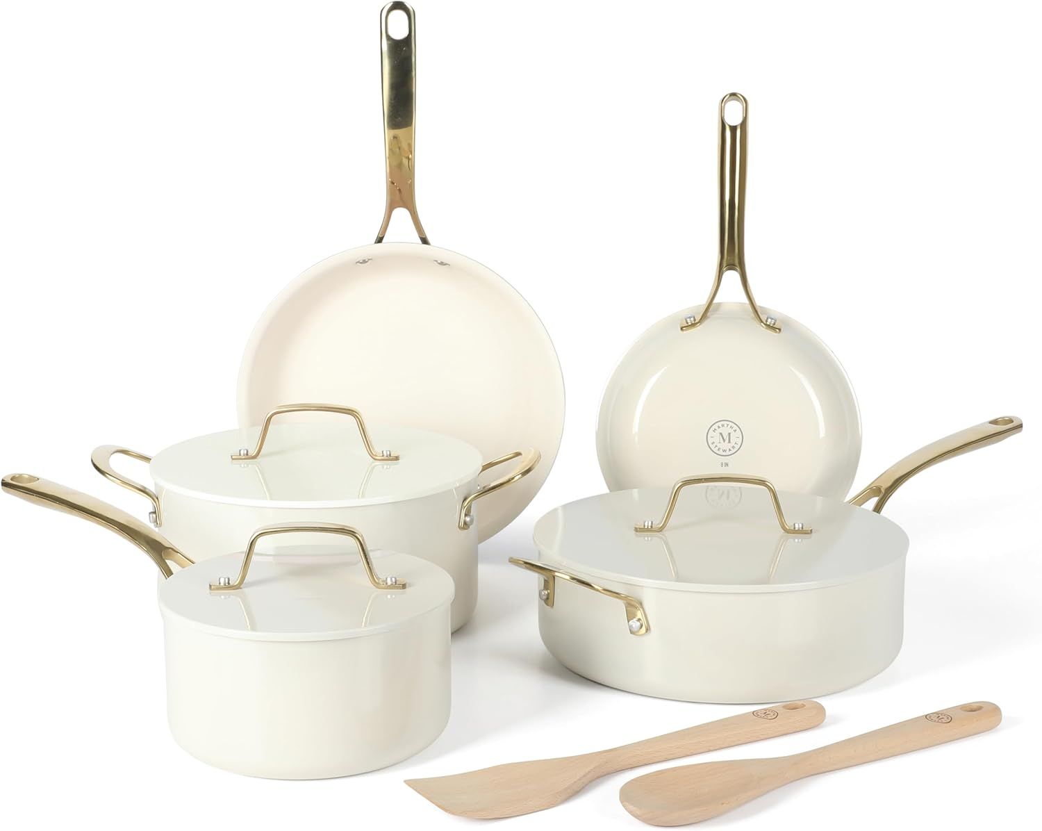 Linen White and Gold Nonstick Aluminum 10-Piece Cookware Set