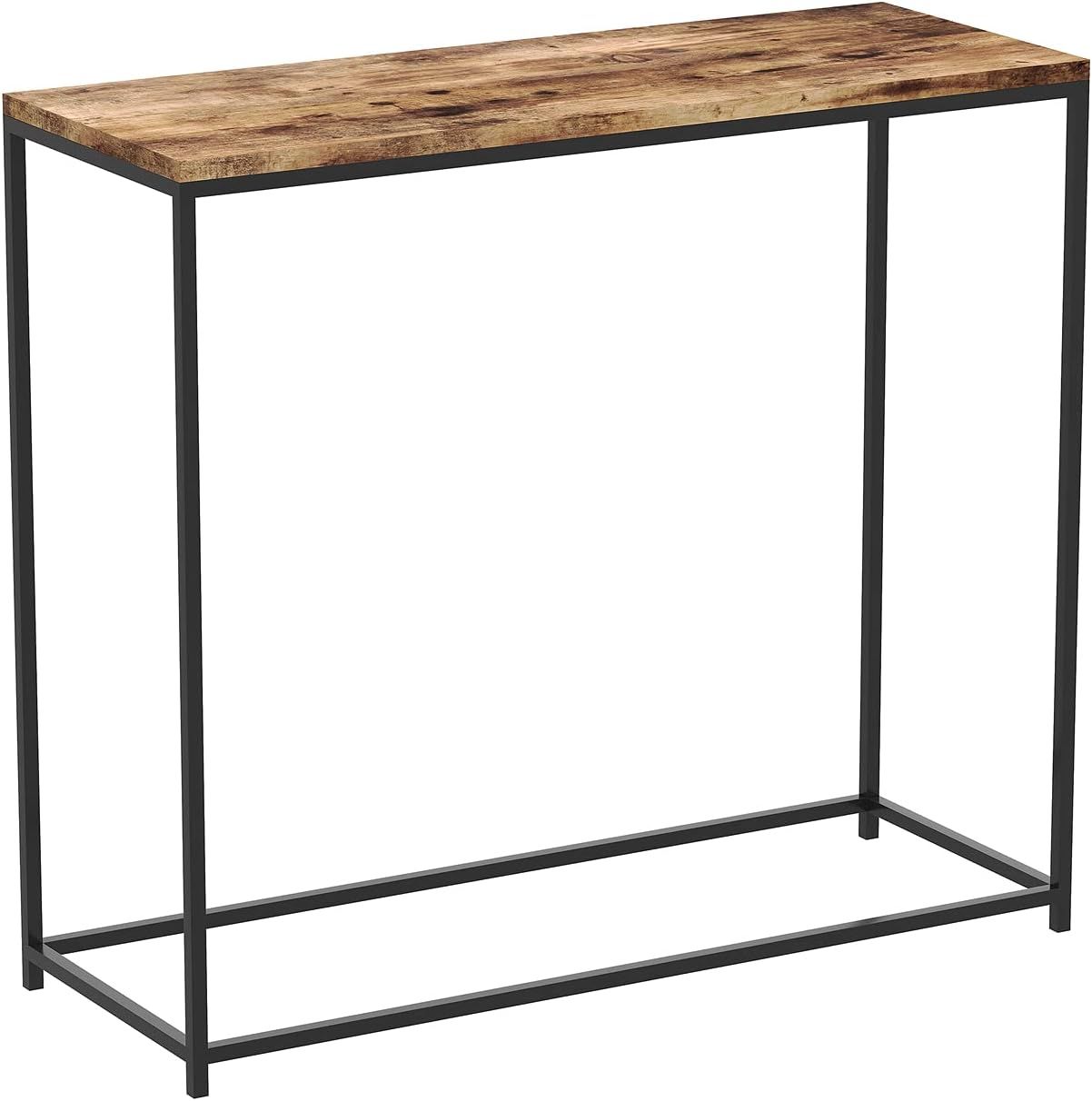 Modern Black Metal and Brown Wood Console Table with Storage