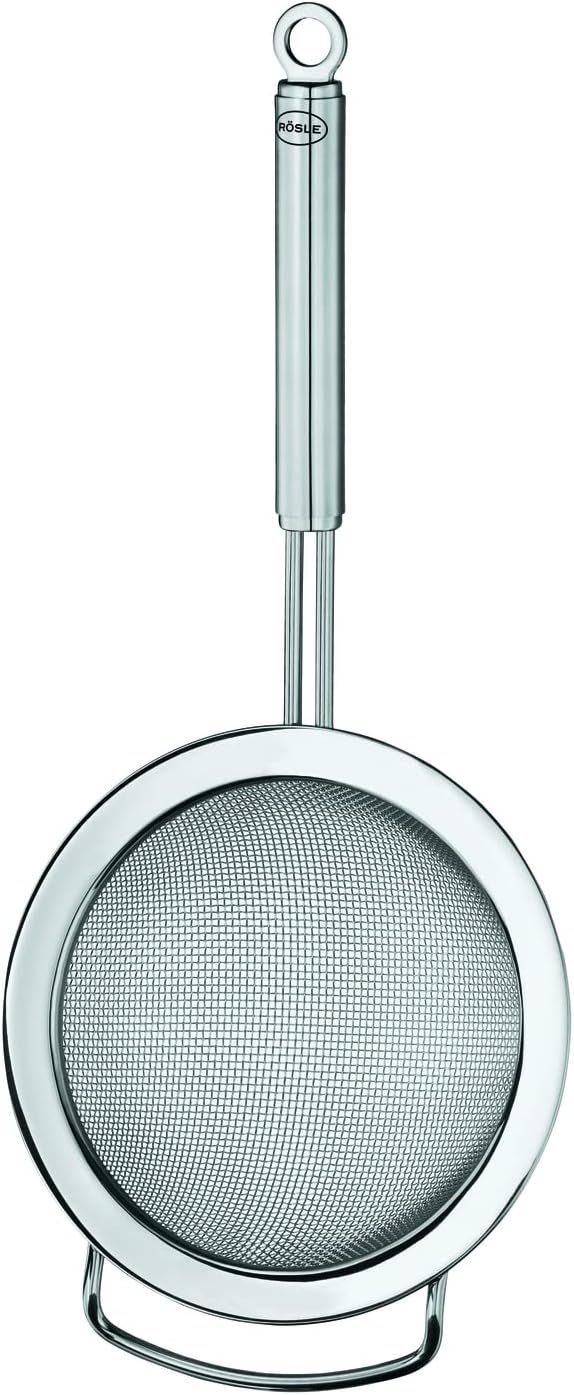 Silver Stainless Steel Round Handle Kitchen Strainer, Coarse Mesh, 7.9-inch