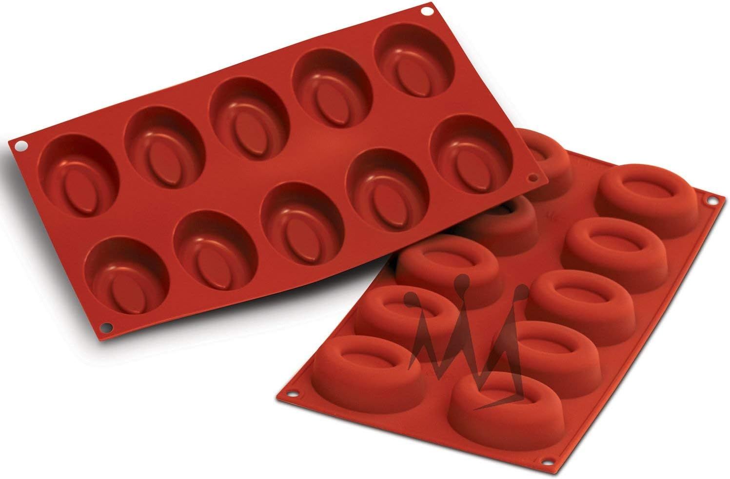 Red Silicone 10-Compartment Oval Baking Mold