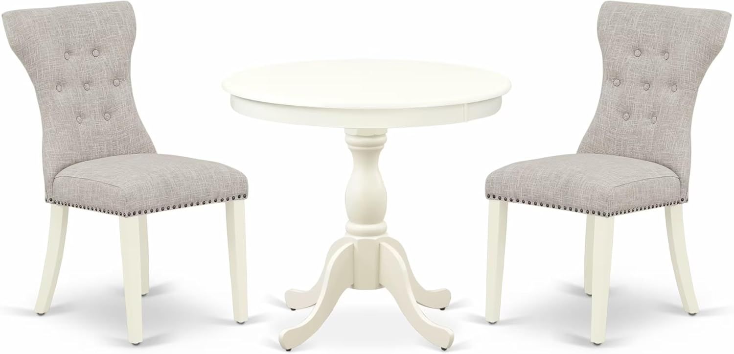 Linen White Round Dining Table Set with Tufted Chairs