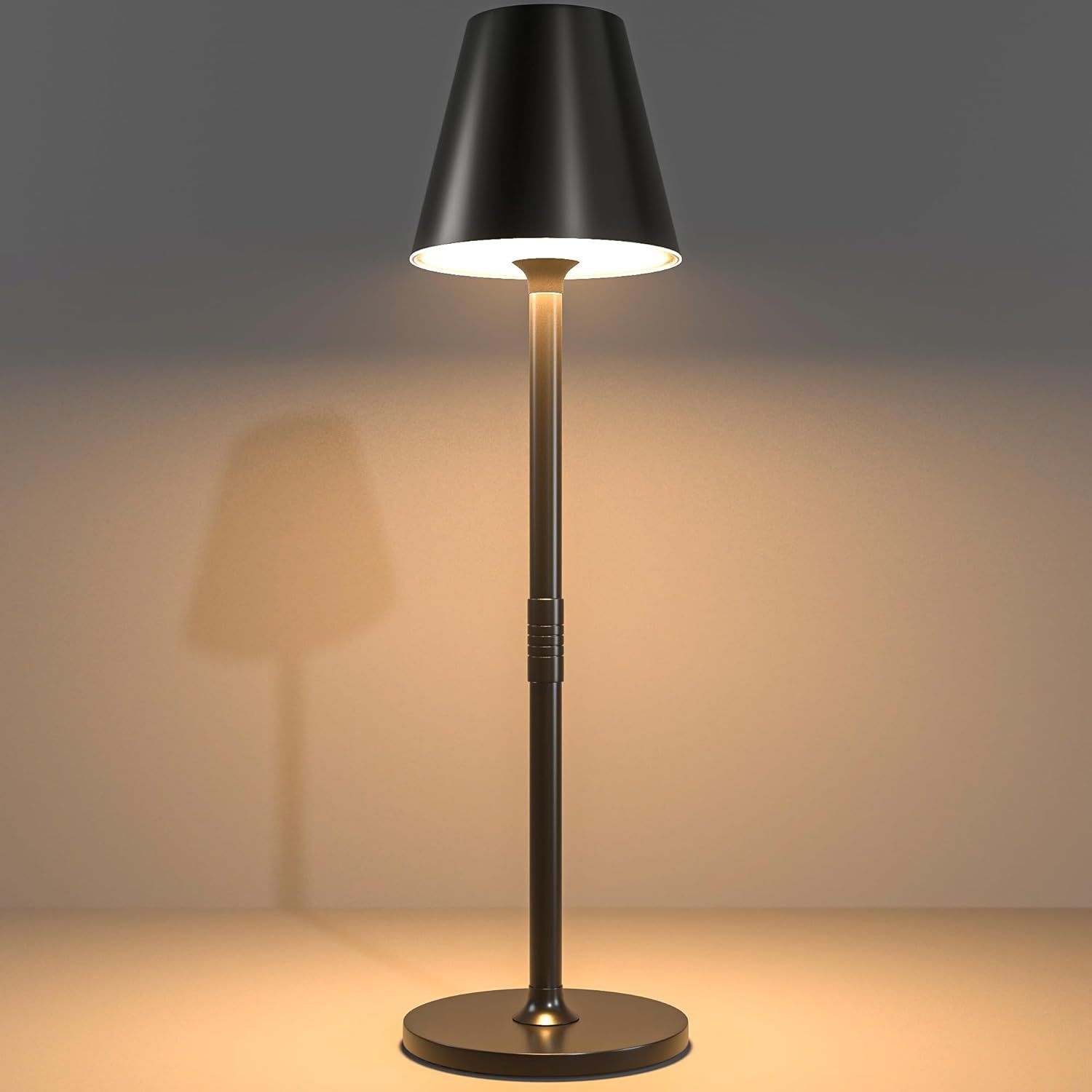 Black Matte Cordless LED Table Lamp with Metal Shade