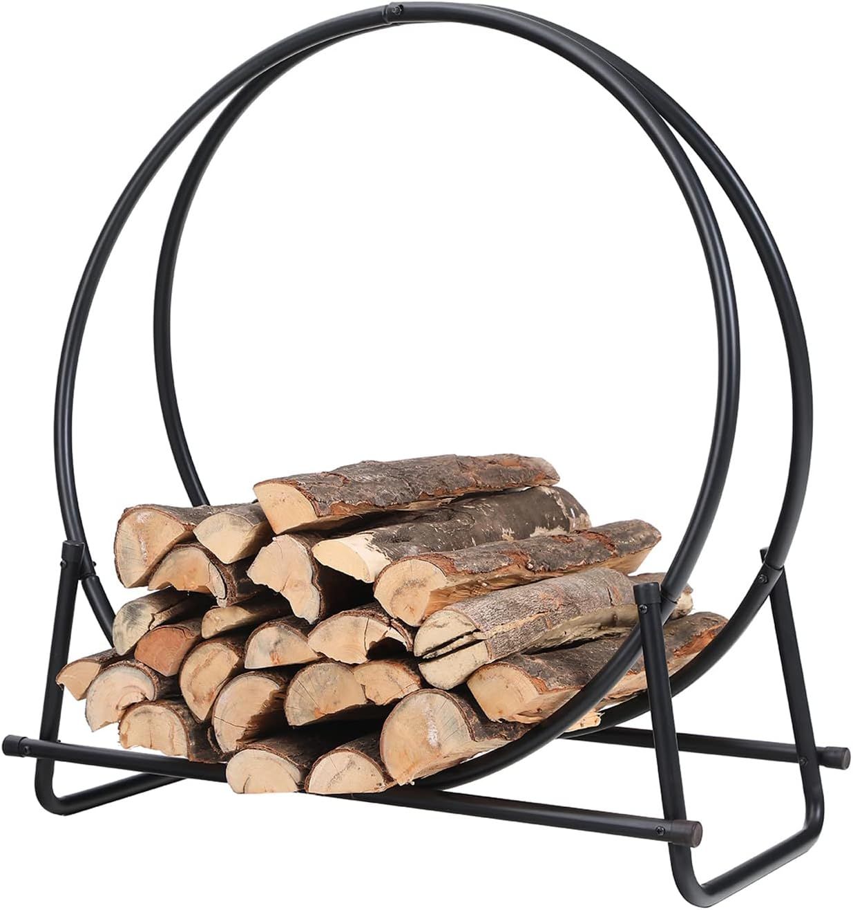 Black Iron 30 Inch Curved Log Hoop Firewood Rack