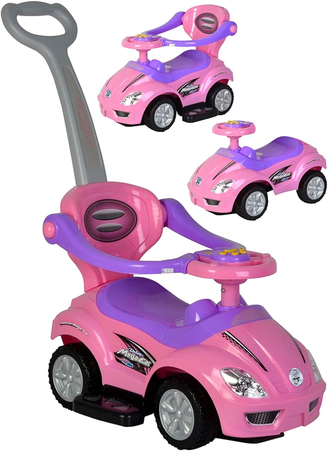 Pink and Purple 3-in-1 Ride-On Push Car for Toddlers