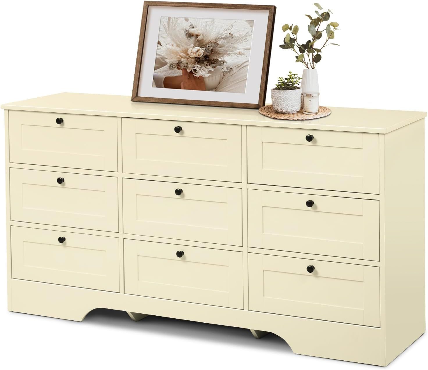 Beige Double 9-Drawer MDF Wood Dresser