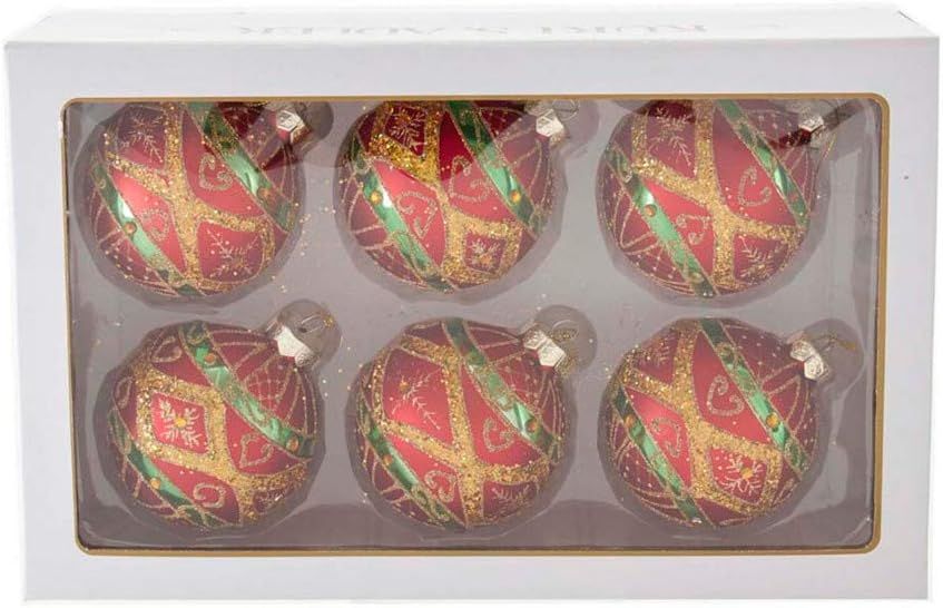 Red, Green, and Gold Glass Christmas Ball Ornament Set