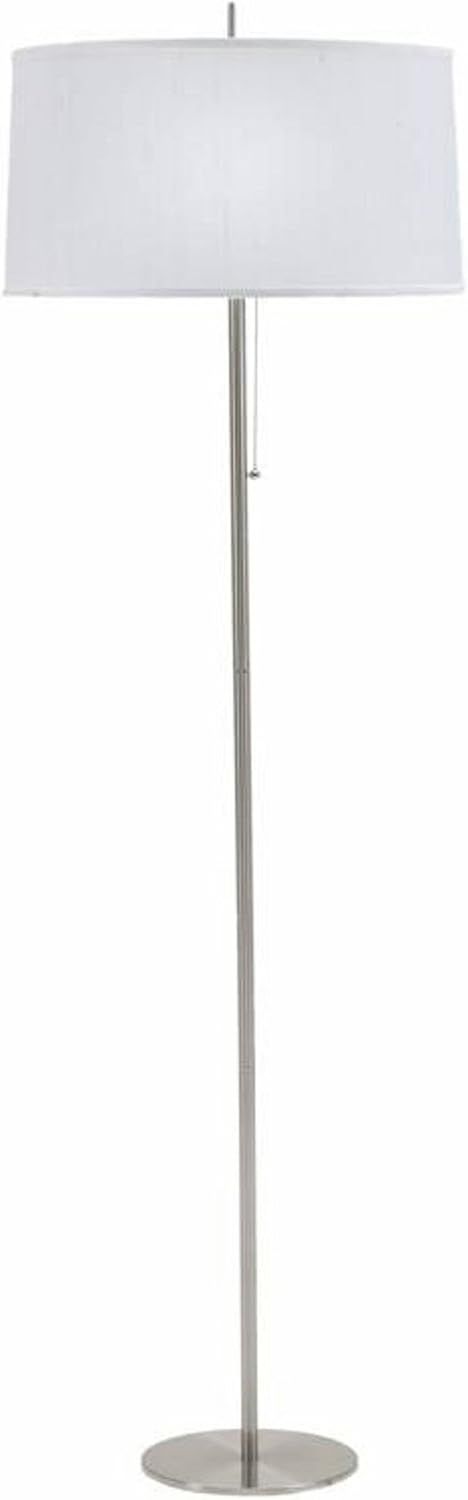 Elegant Brushed Steel Floor Lamp with White Cotton Shade