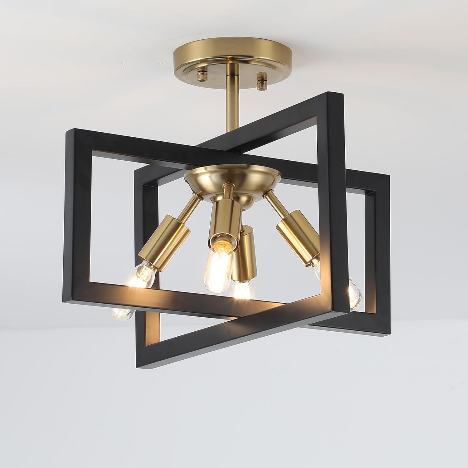 Modern Matte Black and Gold Semi-Flush Mount Ceiling Light