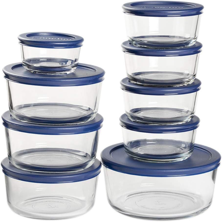 18-Piece Blue Glass Meal Prep Canister Set with Lids