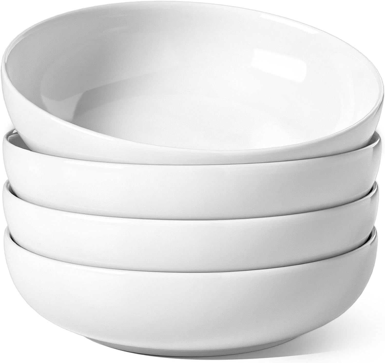 White Ceramic 8.5-Inch Microwave Safe Pasta Bowls Set