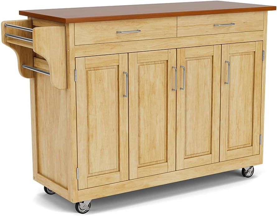 Natural Wood Kitchen Cart with Oak Top and Storage