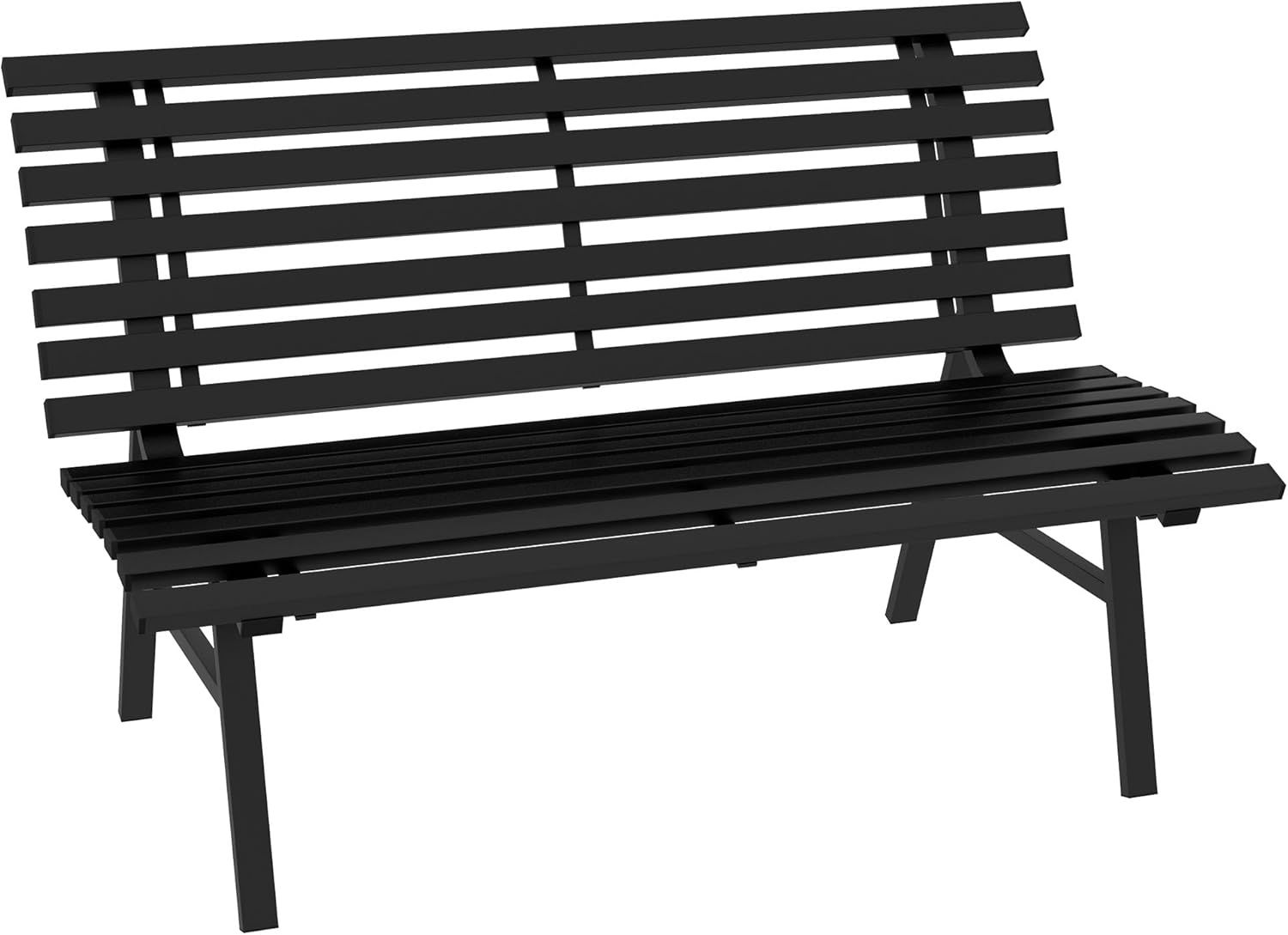 Black Aluminum Outdoor Patio Garden Bench with Slatted Seat