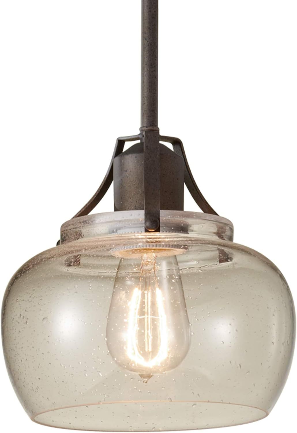 Rustic Iron Mini Pendant with Clear Seeded Glass Shade