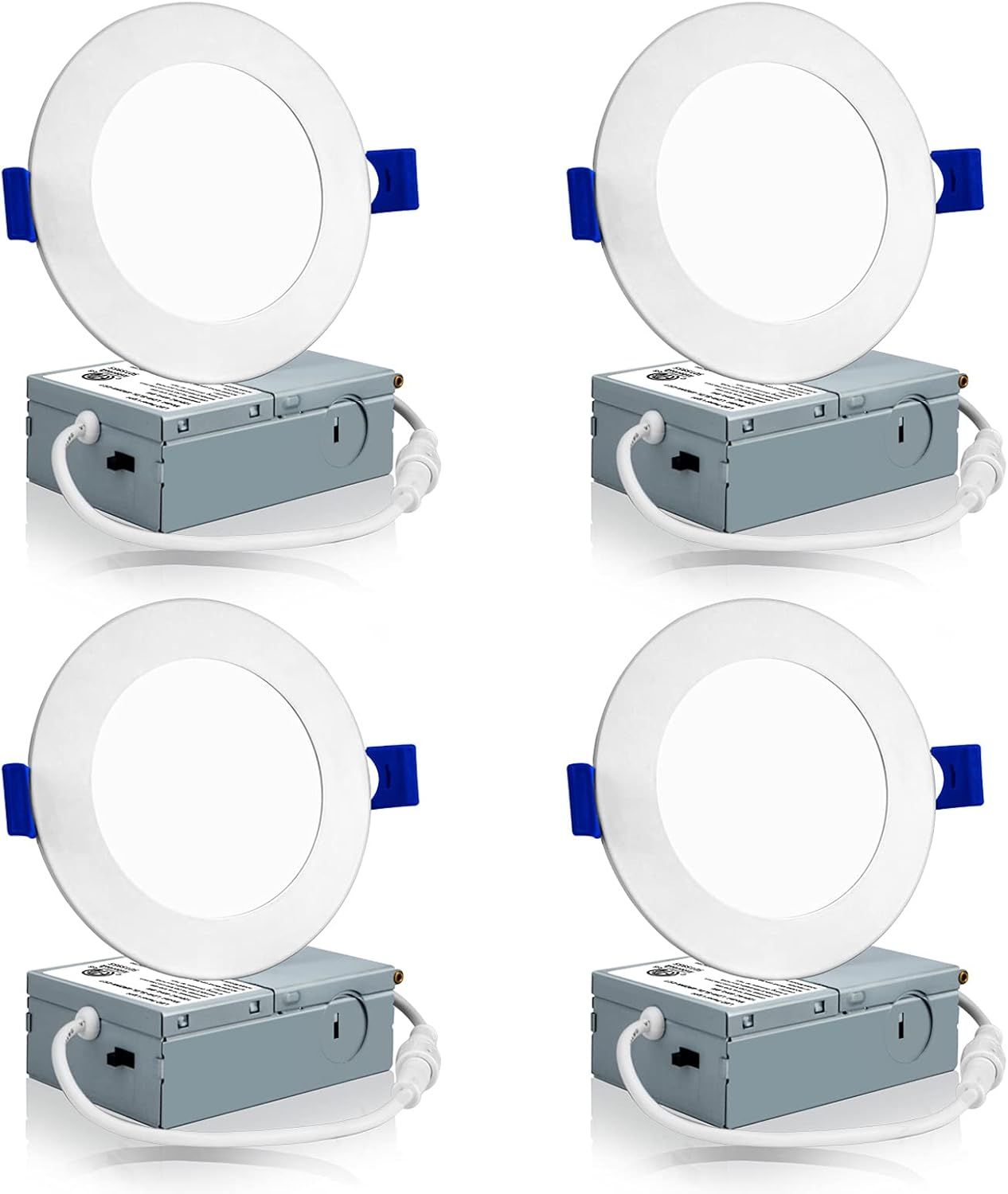 4-Pack White LED Recessed Ceiling Lights with Junction Box