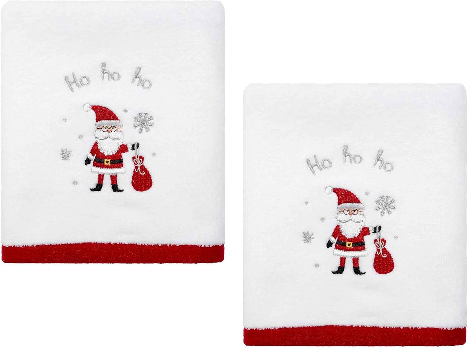 Ho Ho Ho White and Red Cotton Hand Towels Set