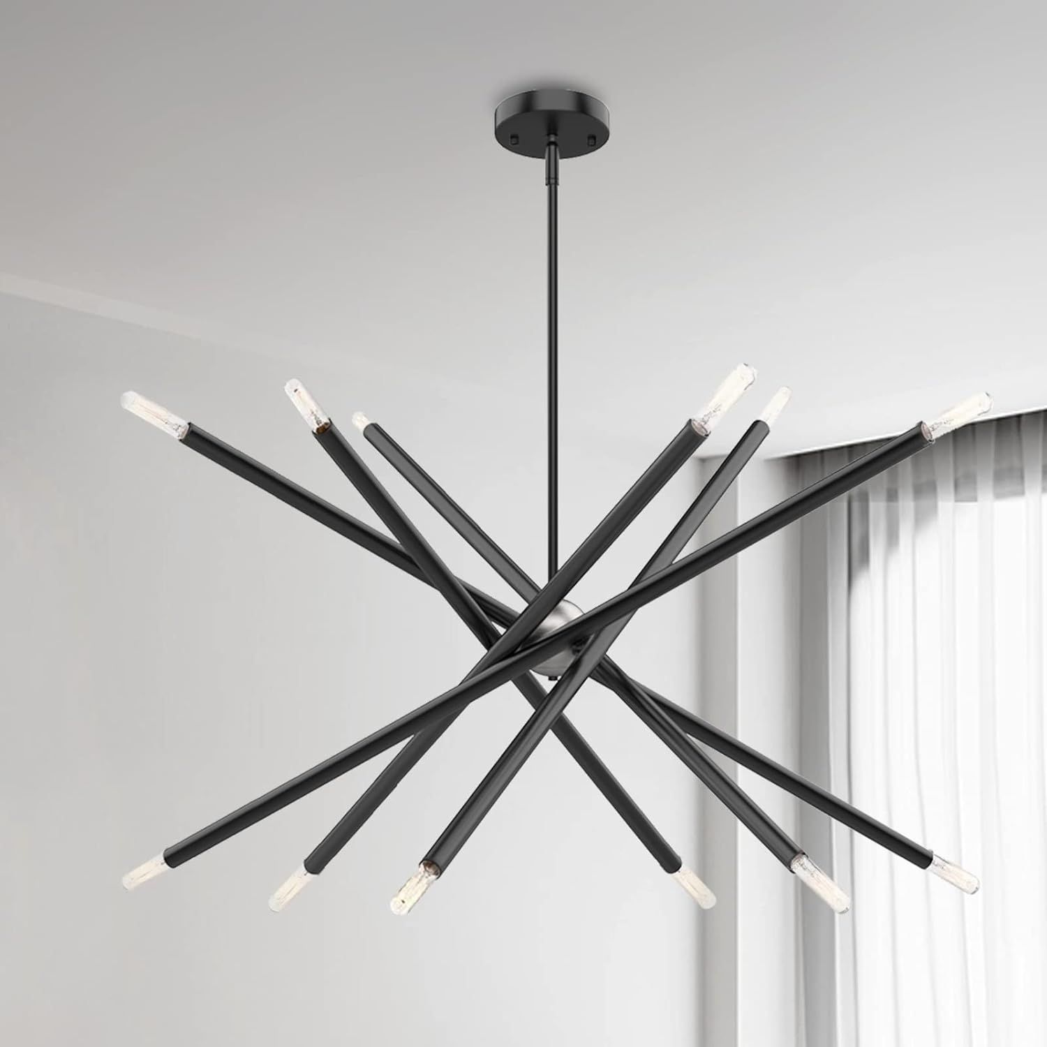 Modern Black and Chrome 12-Light Sputnik Chandelier