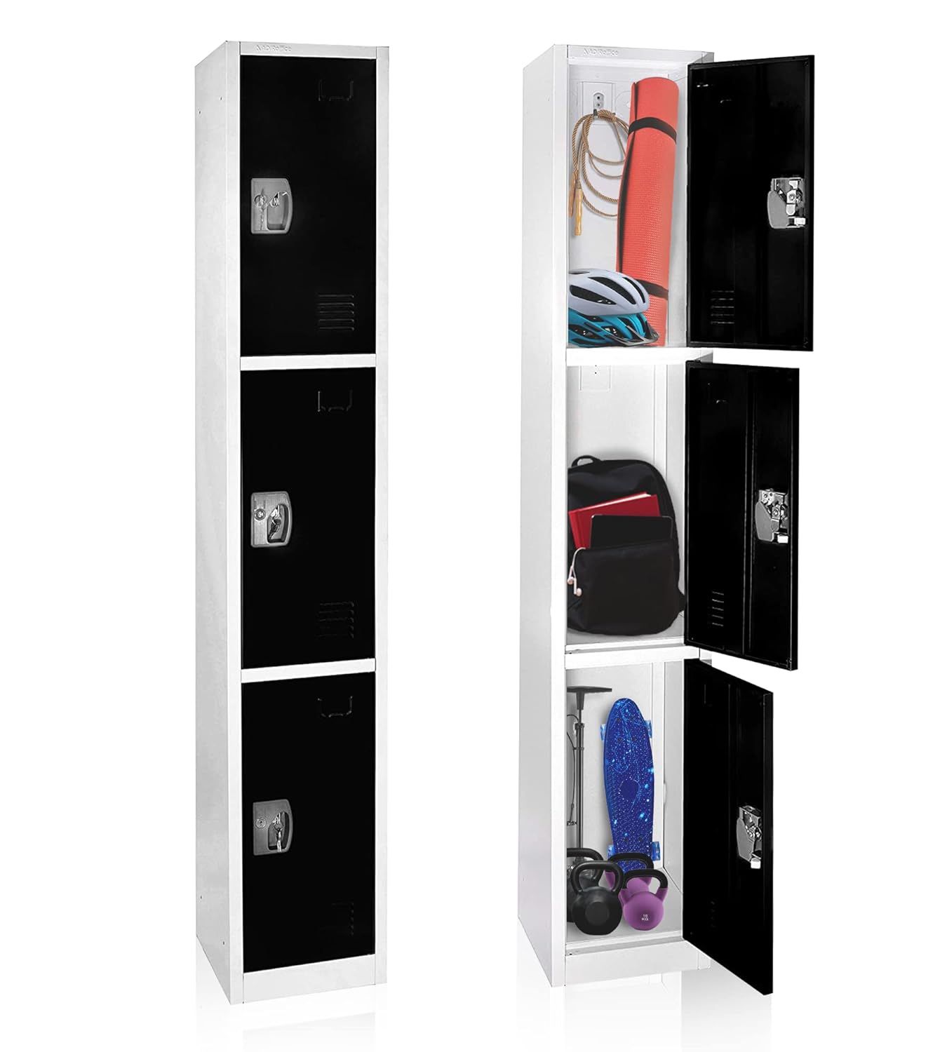 Black Solid Steel Freestanding 3-Door Locker