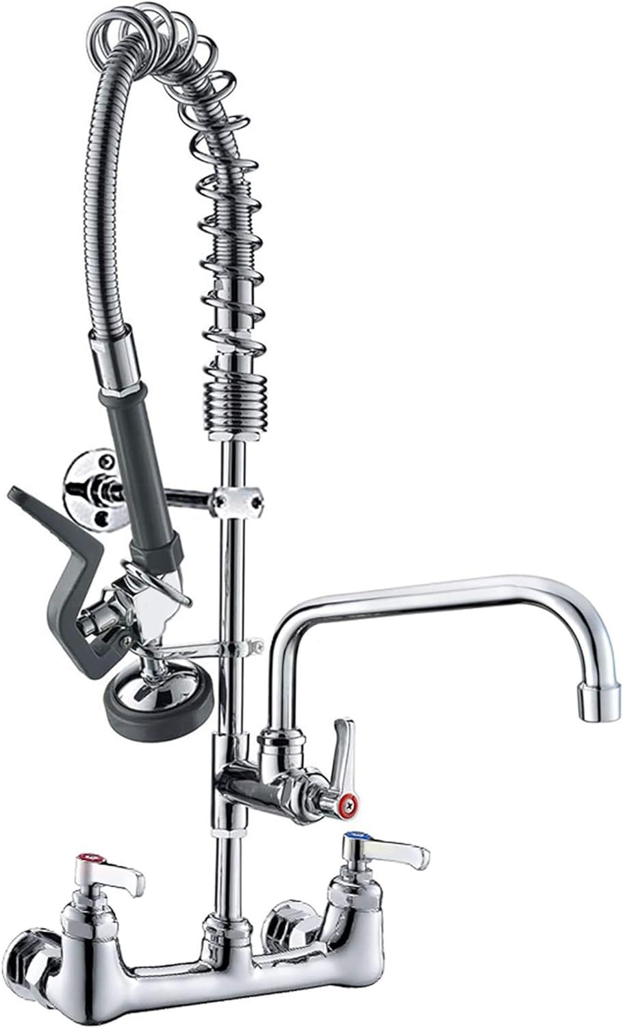 Commercial Chrome Brass Wall Mount Kitchen Faucet with Pull-out Spray