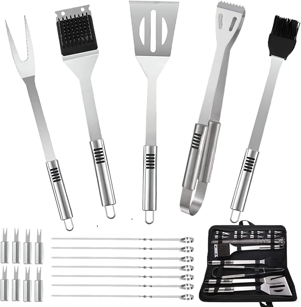 20-Piece Stainless Steel BBQ Grill Tool Set with Carrying Case