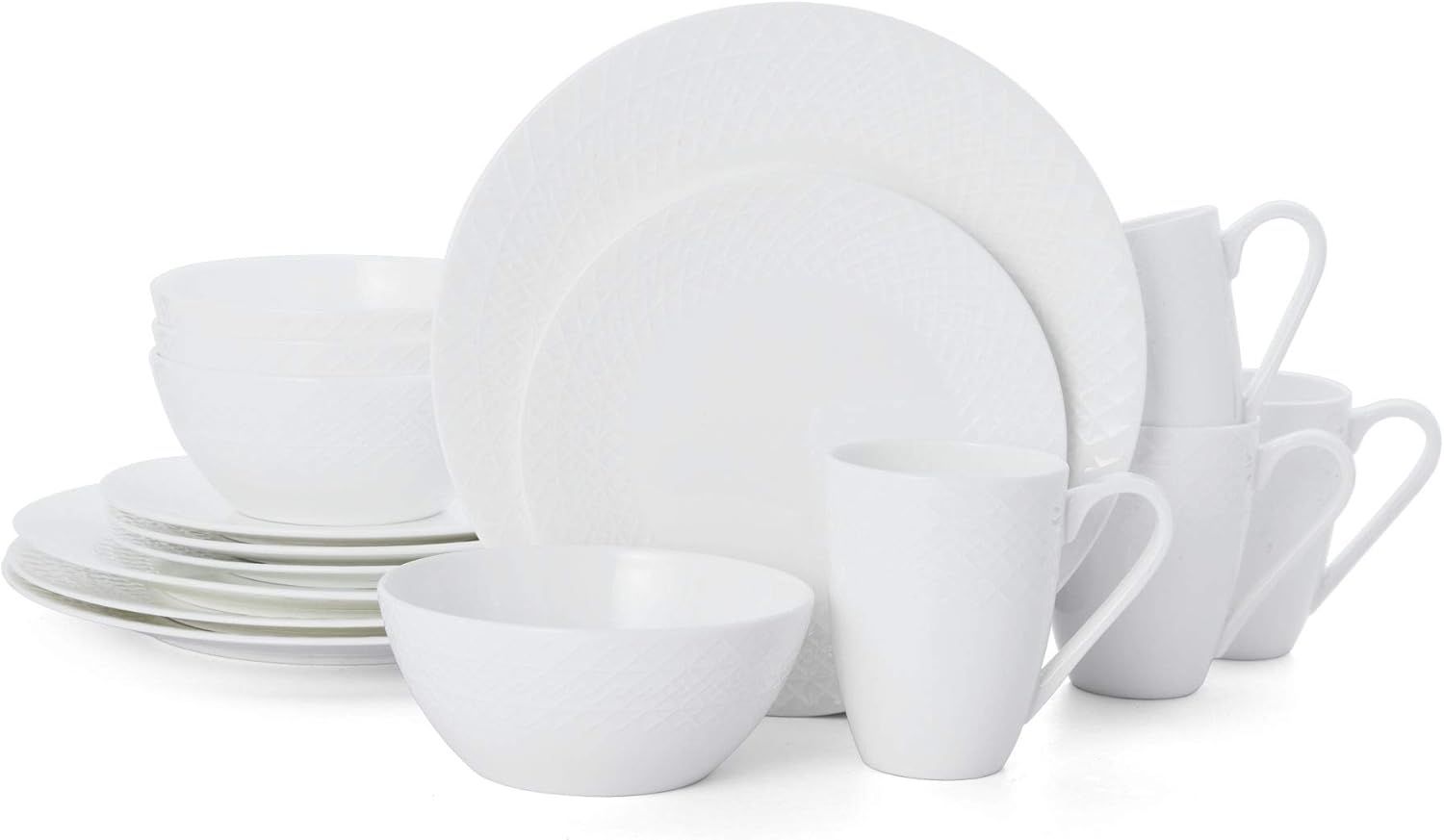 White Porcelain Round Dinnerware Set, Service for 4