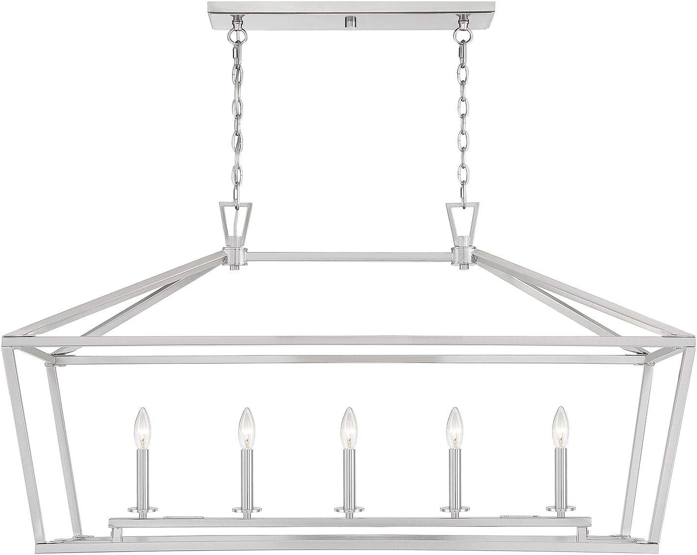 Satin Nickel 5-Light Linear Chandelier with Open Lantern Design