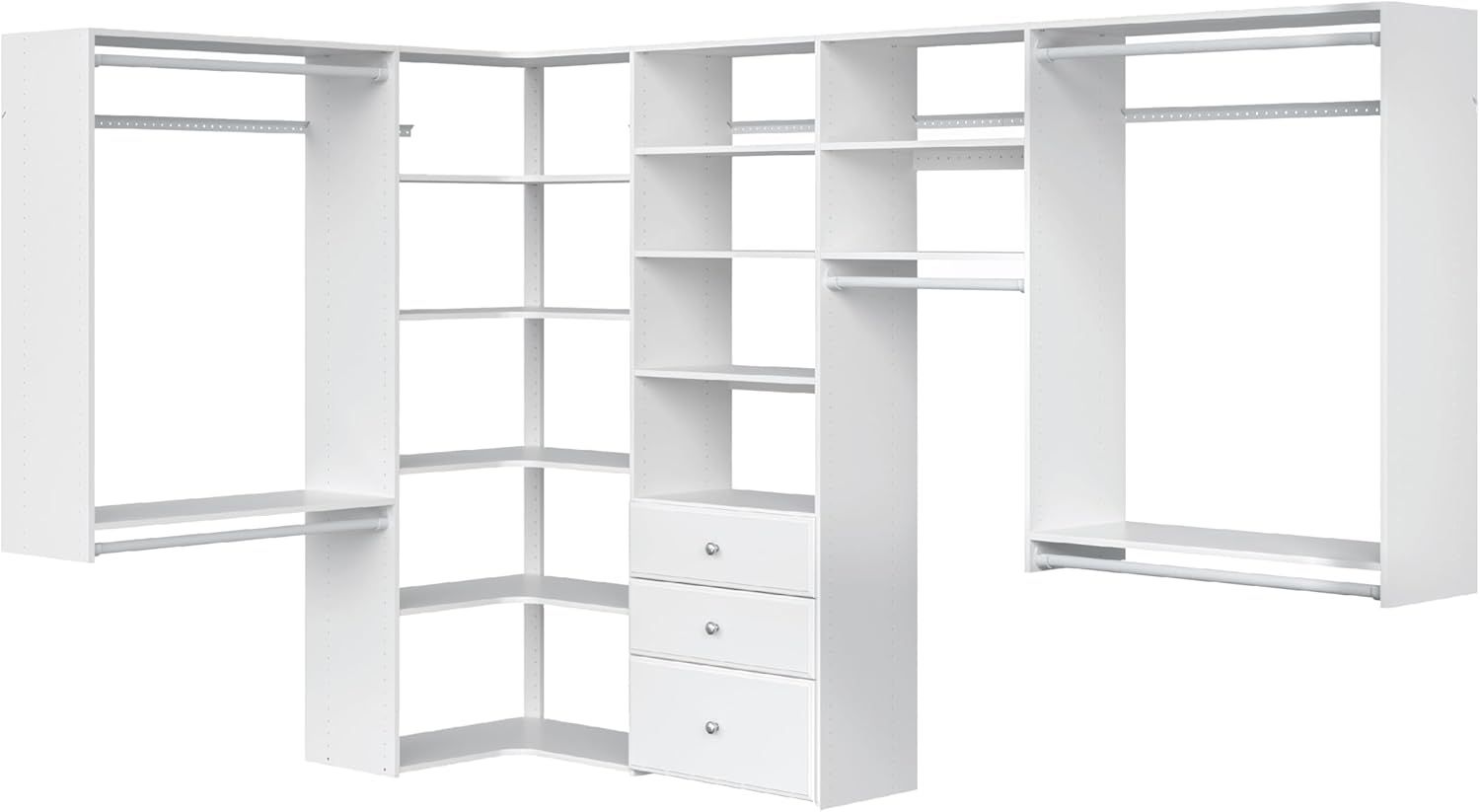 White Wood Ultimate Corner Closet Organizer with Drawers