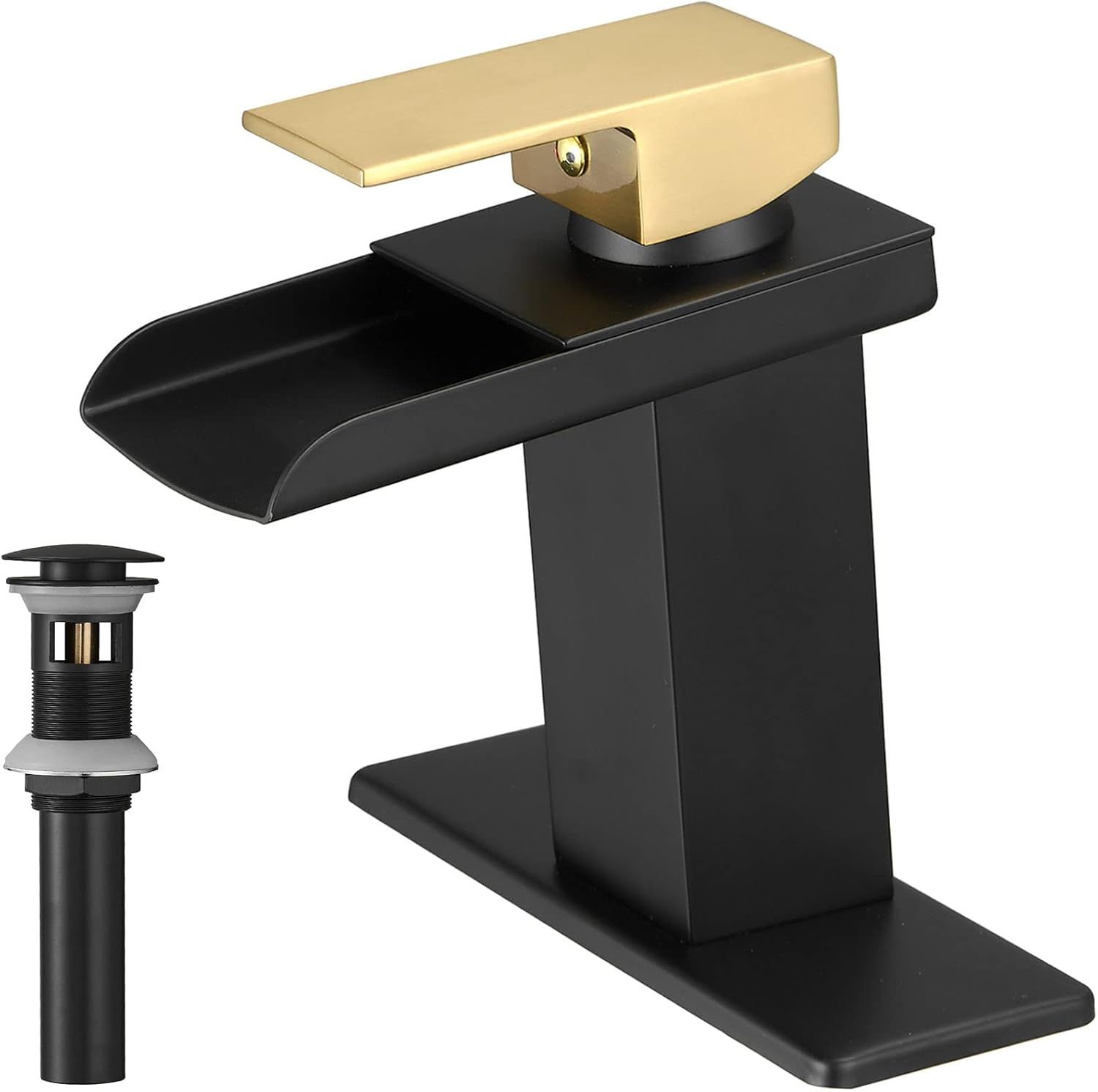 Gold and Matte Black Waterfall Single Handle Bathroom Faucet