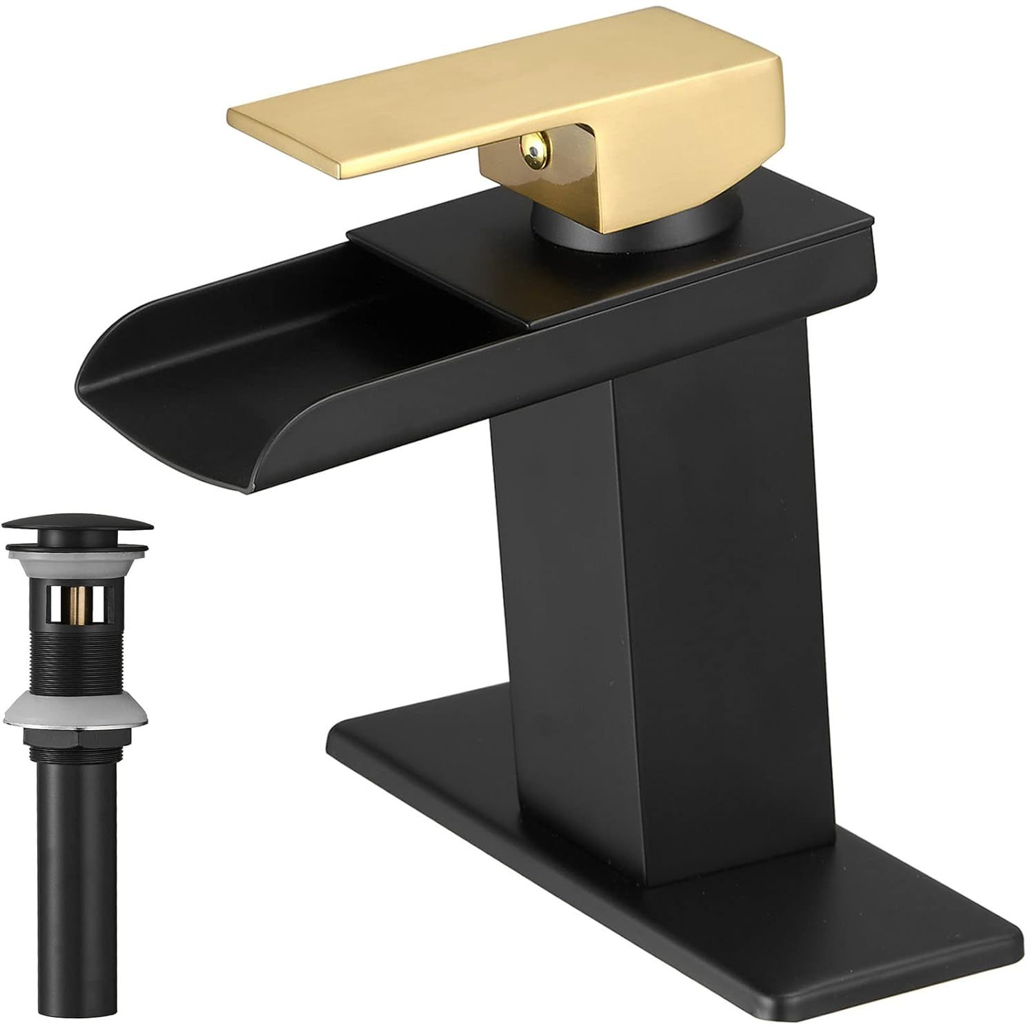 Gold and Matte Black Waterfall Single Handle Bathroom Faucet