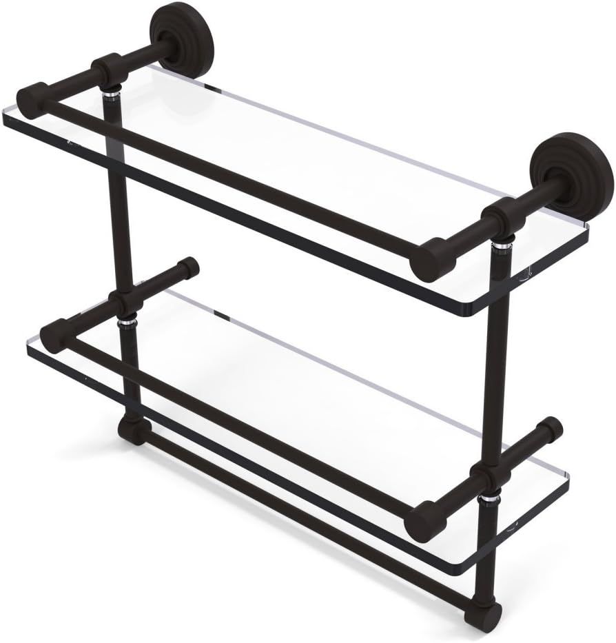 22" Oil Rubbed Bronze Gallery Double Glass Shelf with Towel Bar