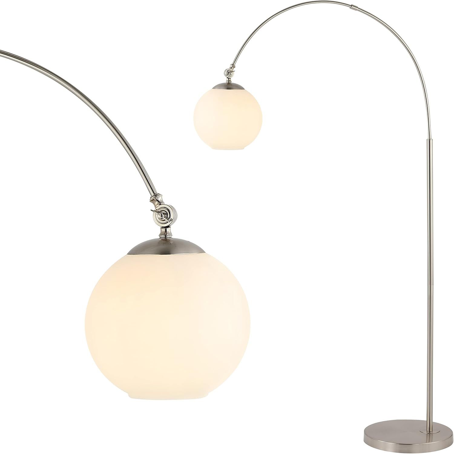 Nora Minimalistic Transitional Nickel Arc Floor Lamp with Frosted Shade