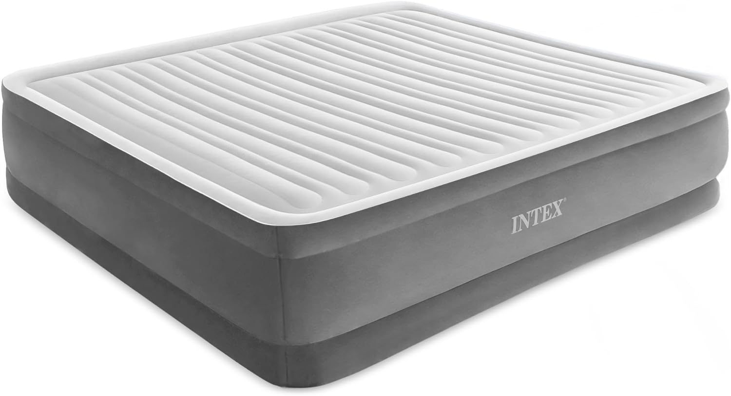 King Size Gray and White Inflatable Airbed with Built-in Pump