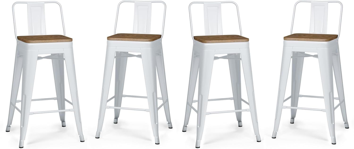 Rayne 24" White Metal and Wood Counter Stools, Set of 4