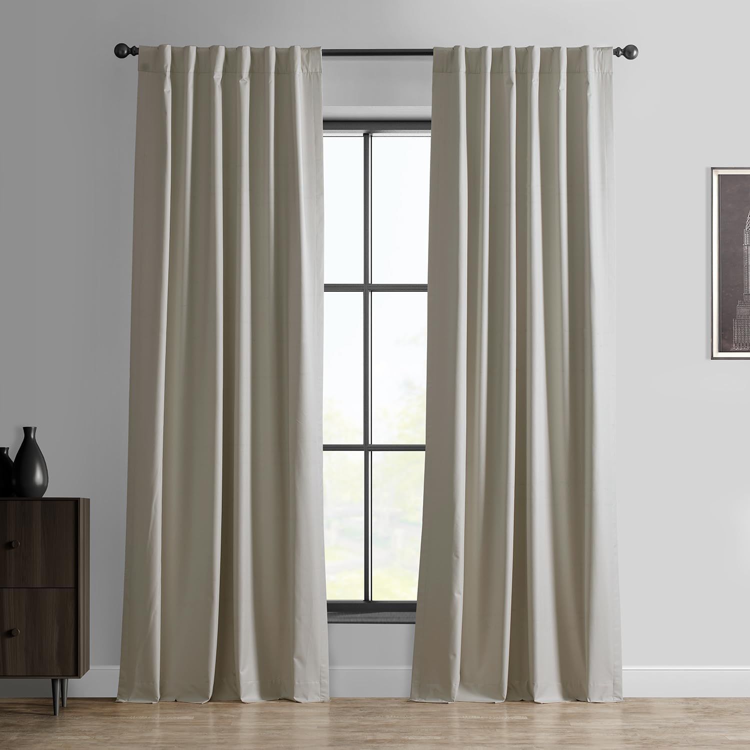 Dark Ivory Puddle Length Velvet Blackout Curtains