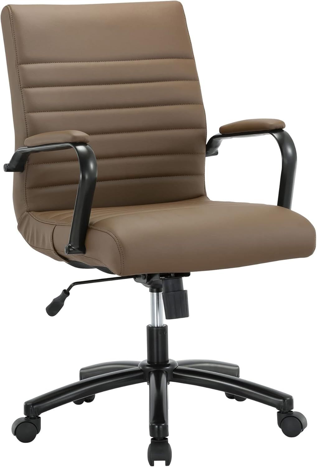 Brown and Black Leather Mid-Back Office Chair with Metal Frame