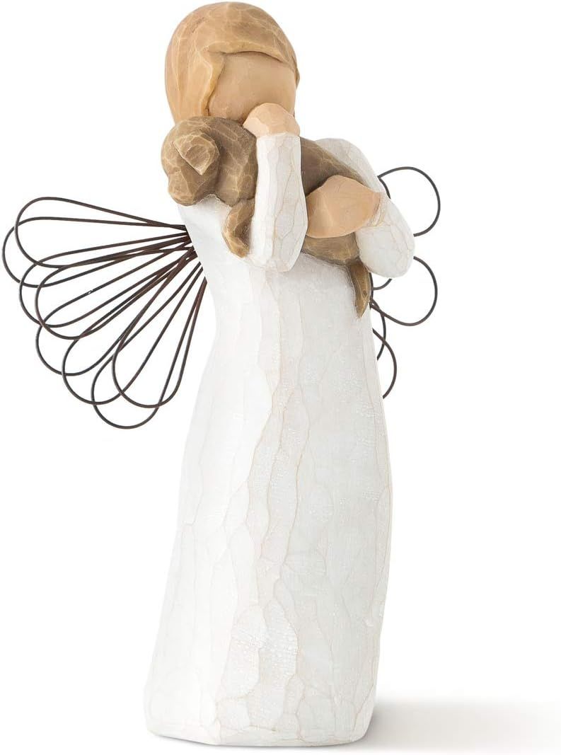 Hand-Painted Resin Angel Figurine with Dog, 5-Inch