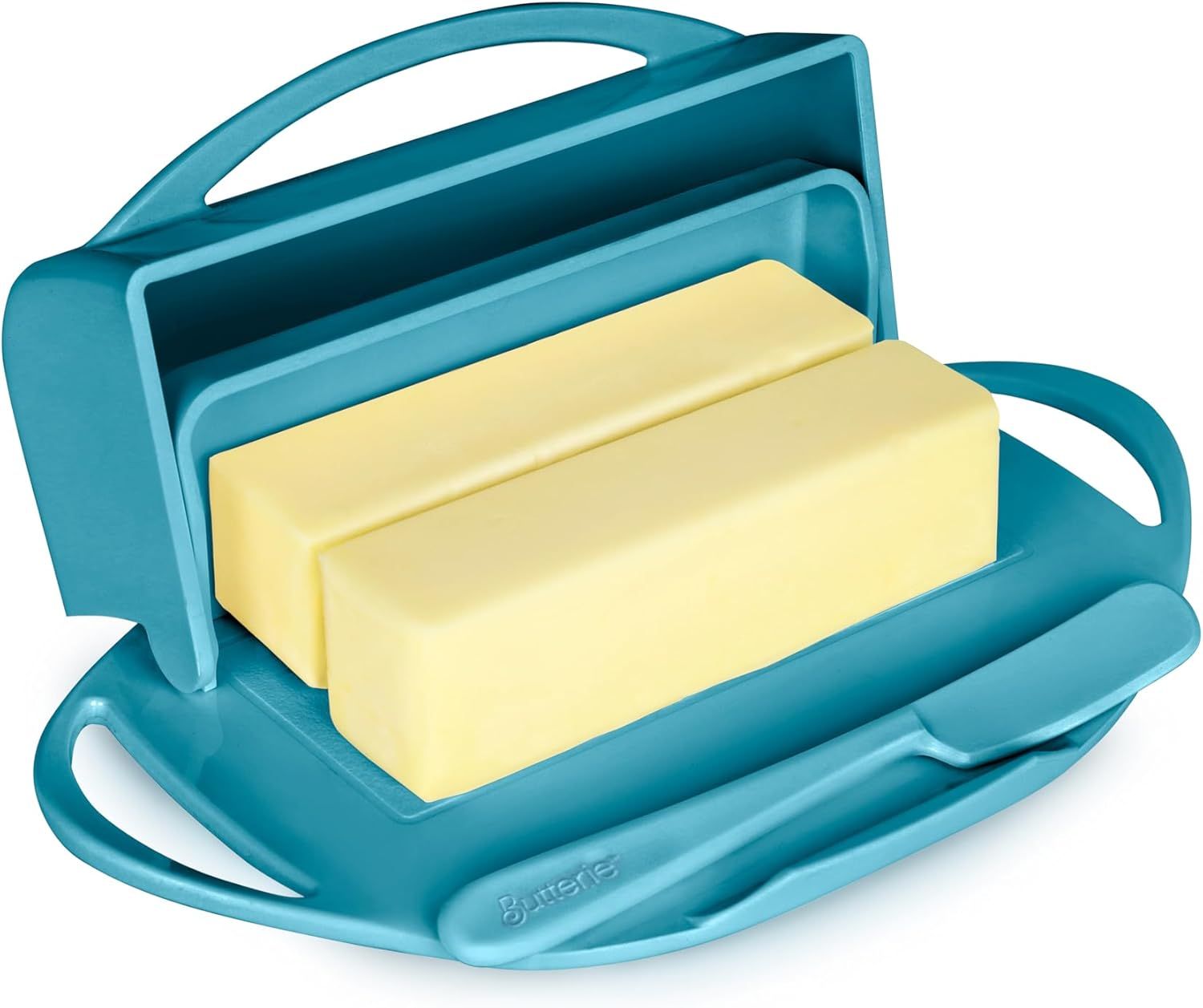 Aqua Flip-Top Butter Dish with Matching Spreader