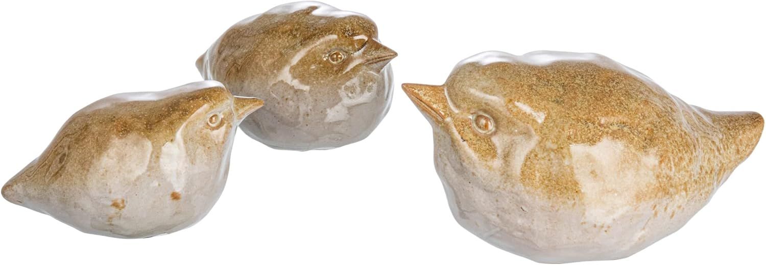 Tan Stoneware Bird Figurines Set of 3