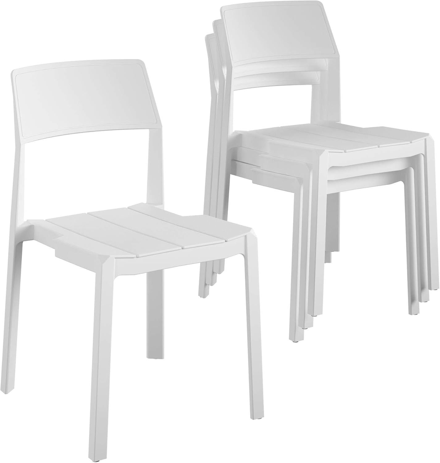 White Resin Armless Stacking Indoor/Outdoor Dining Chairs, 4-Pack