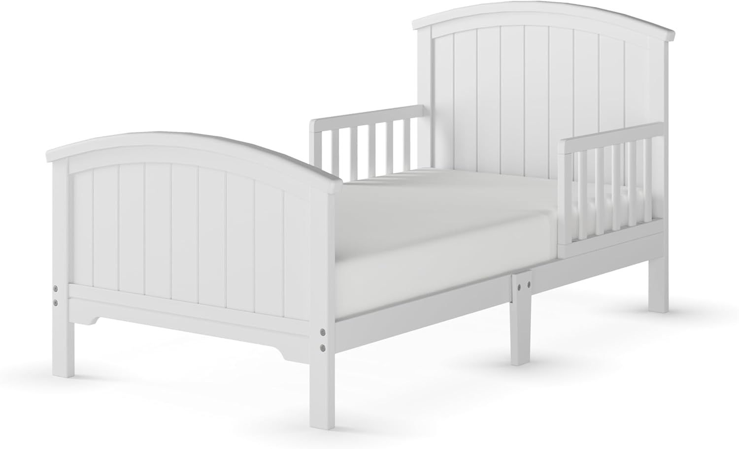 Matte White Pine Wood Toddler Bed with Headboard