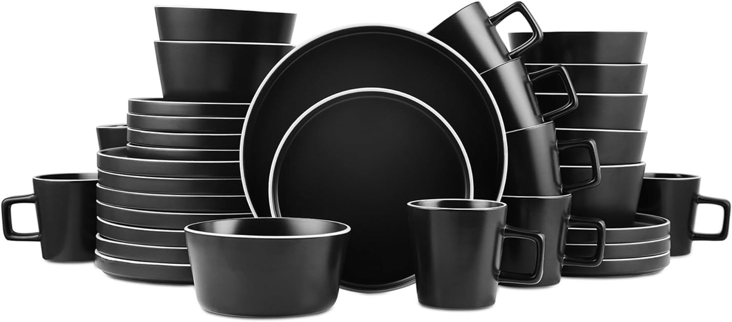 Black and White Ceramic 32-Piece Dinnerware Set