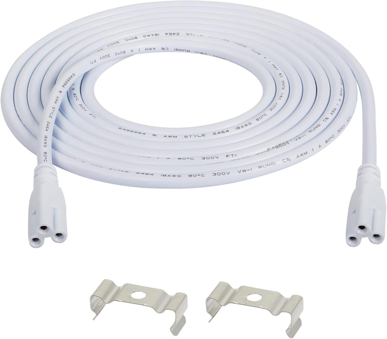 10ft White PVC LED Lamp Connecting Wire with Clips