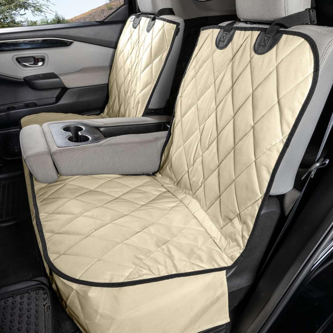 Tan Quilted Polyester Dog Seat Cover for Split Rear Bench