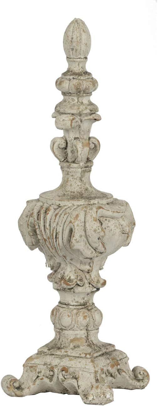 Antique White Cement Finial Accent, 13.5" Height