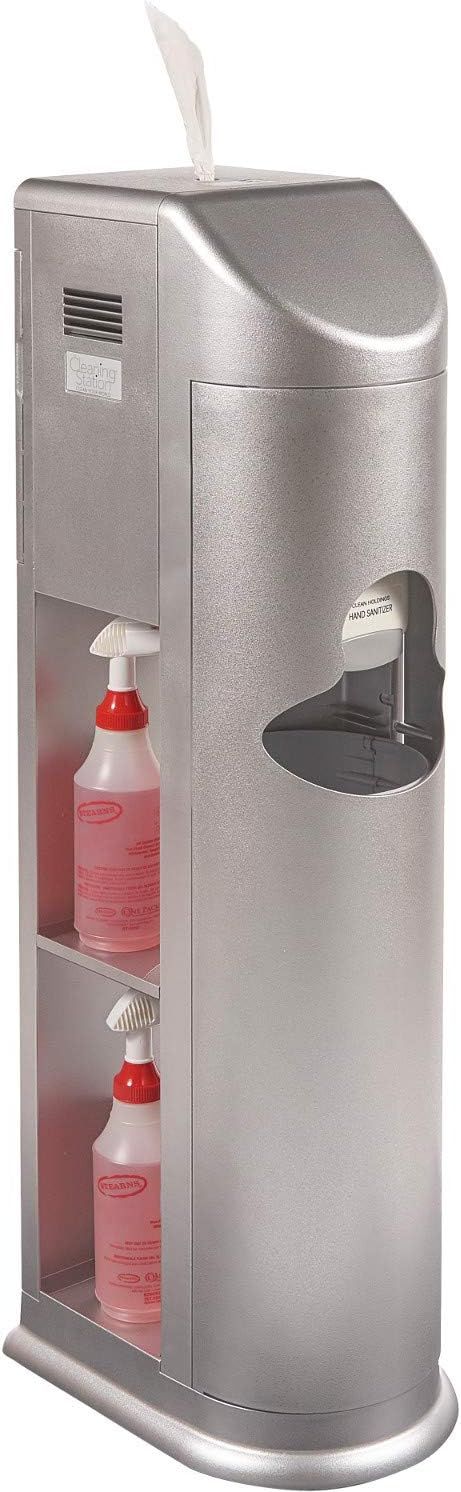 Silver All-in-One Cleaning Station with Wipes and Gel Dispensers