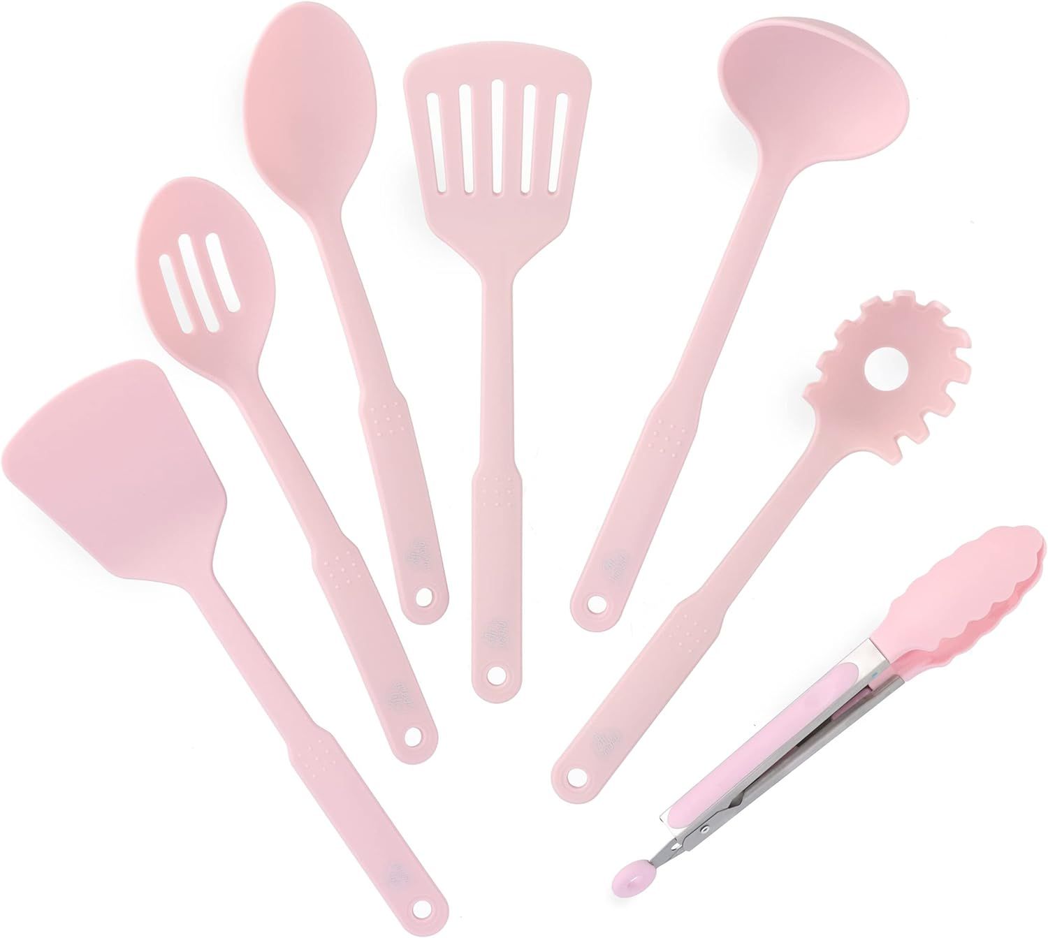 Pink Nylon 7-Piece Cooking Utensil Set, Dishwasher Safe