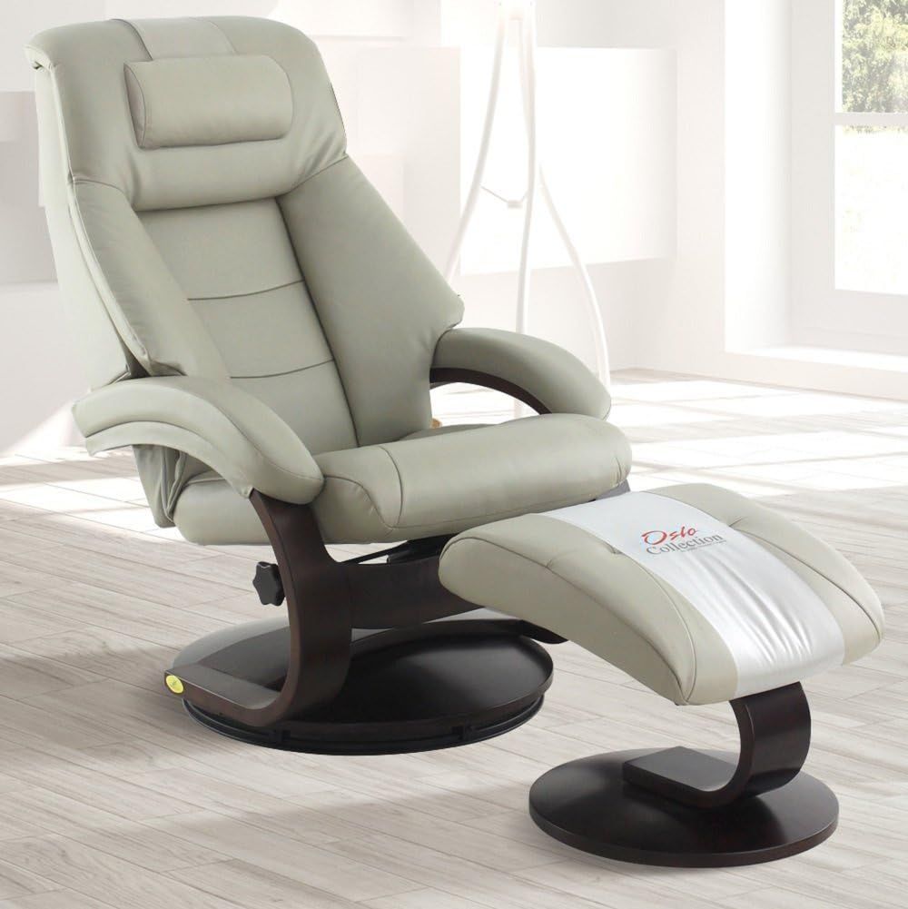 Putty Top Grain Leather Swivel Recliner with Ottoman