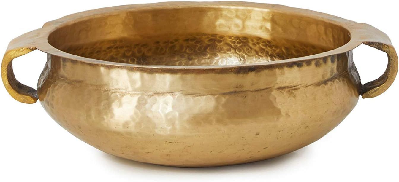 Handcrafted Gold Hammered Brass Decorative Bowl with Handles