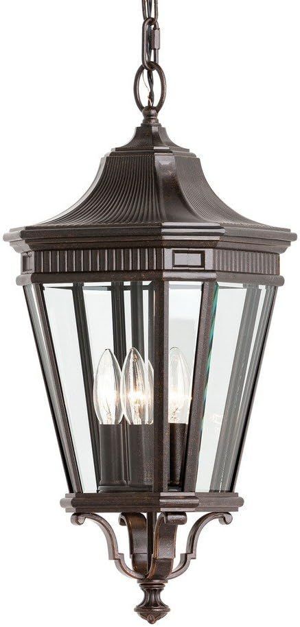 Grecian Bronze 3-Light Outdoor Pendant Lantern with Clear Glass